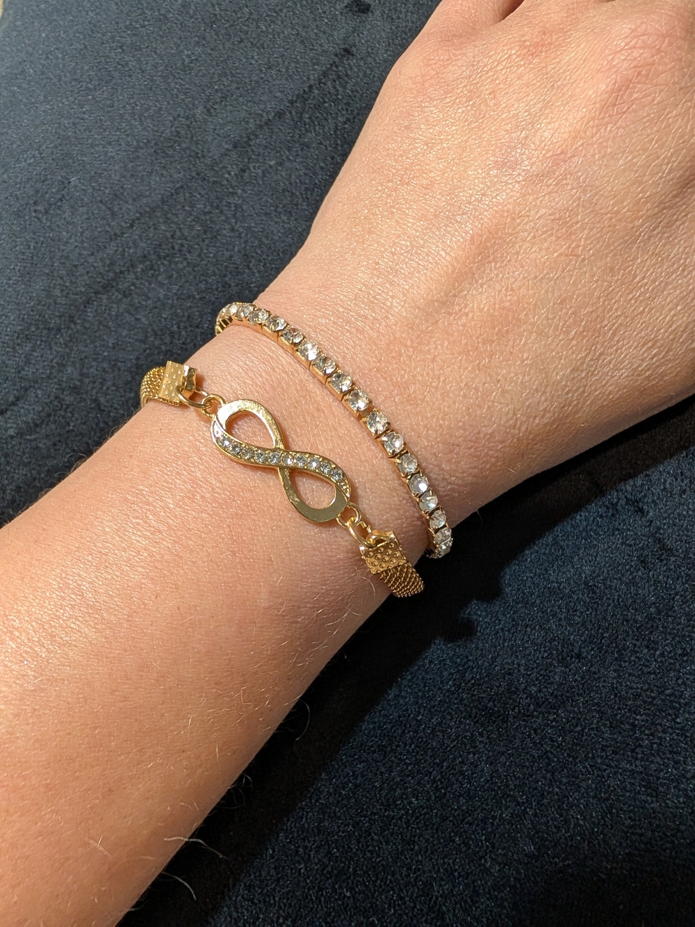 Gold Infinity & Rhinestone Tennis Bracelet Set - Elegant Women's Jewelry